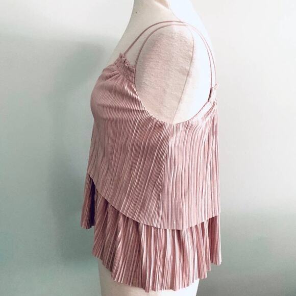 ANTHROPOLOGIE GIANNI BINI Blush Rose Pink Pleated Ruffle Drop Tank Top Blouse XS - Picture 11 of 11